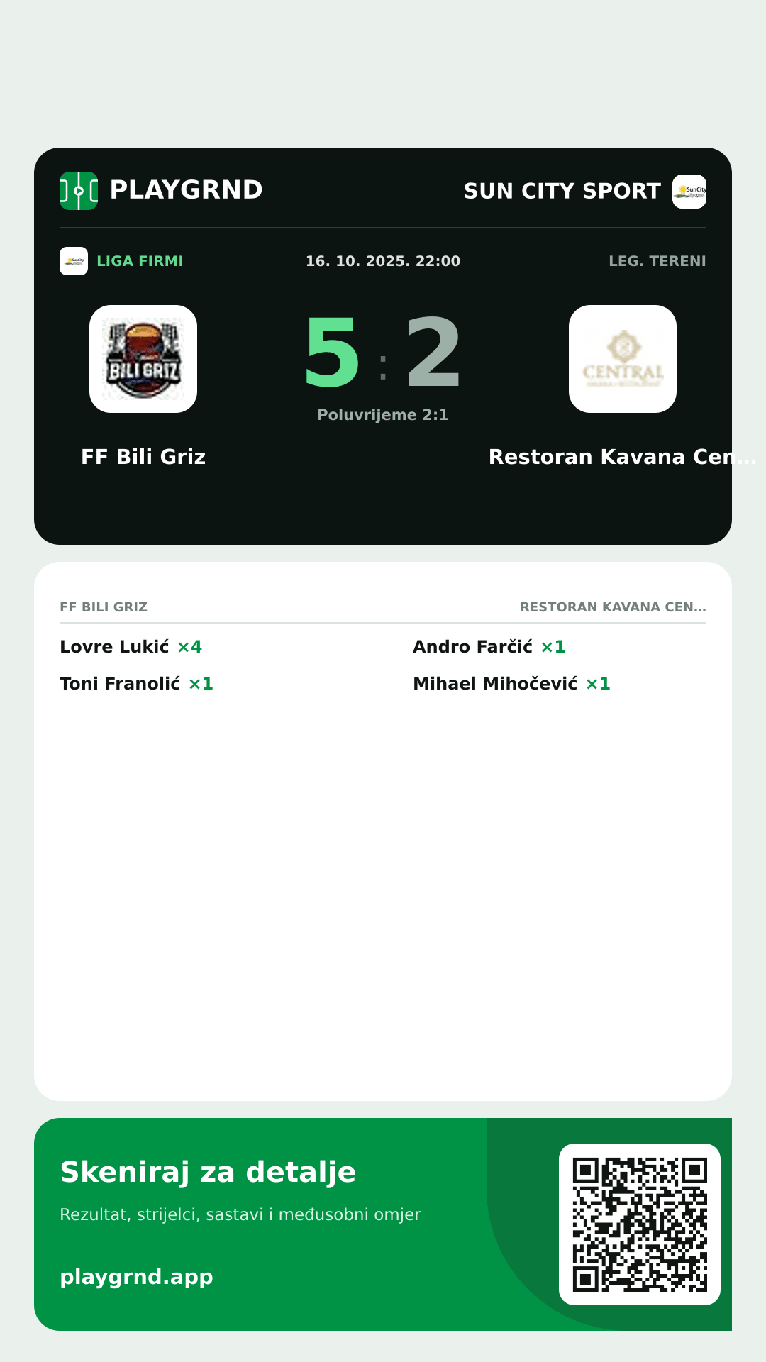 Story slika: FF Bili Griz 5:2 Restoran Kavana Central