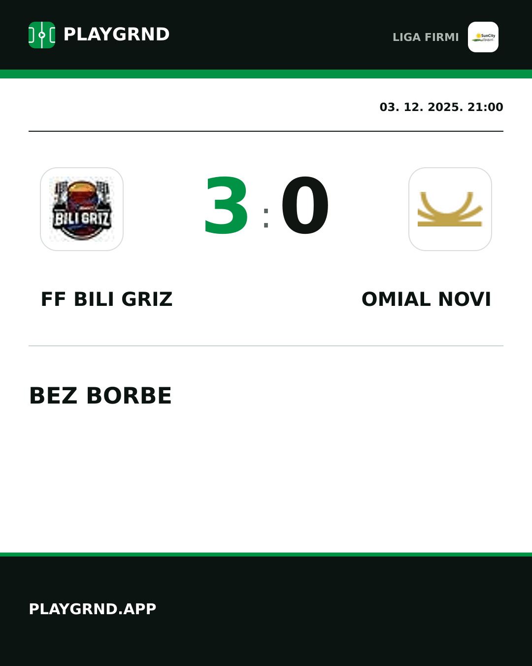 Instagram slika: FF Bili Griz 3:0 Omial Novi