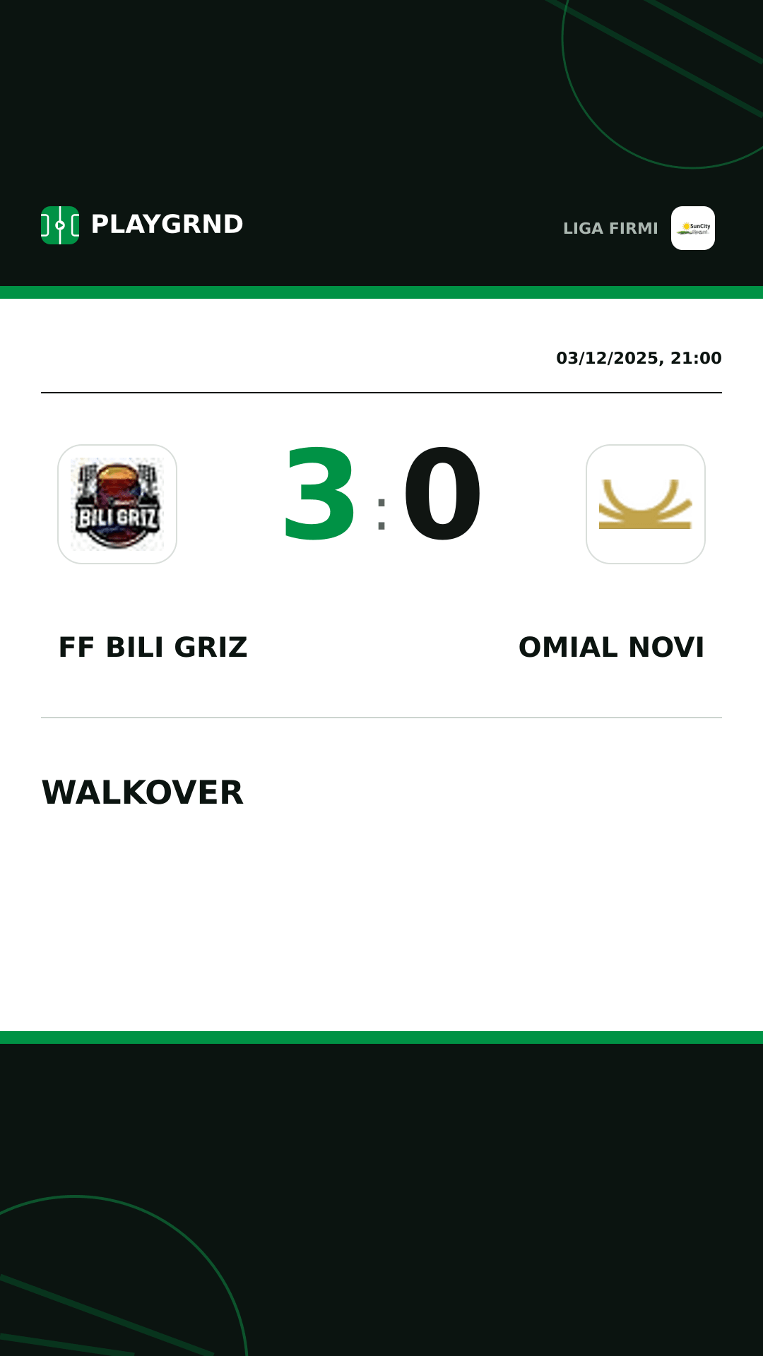 Instagram artwork: FF Bili Griz 3:0 Omial Novi