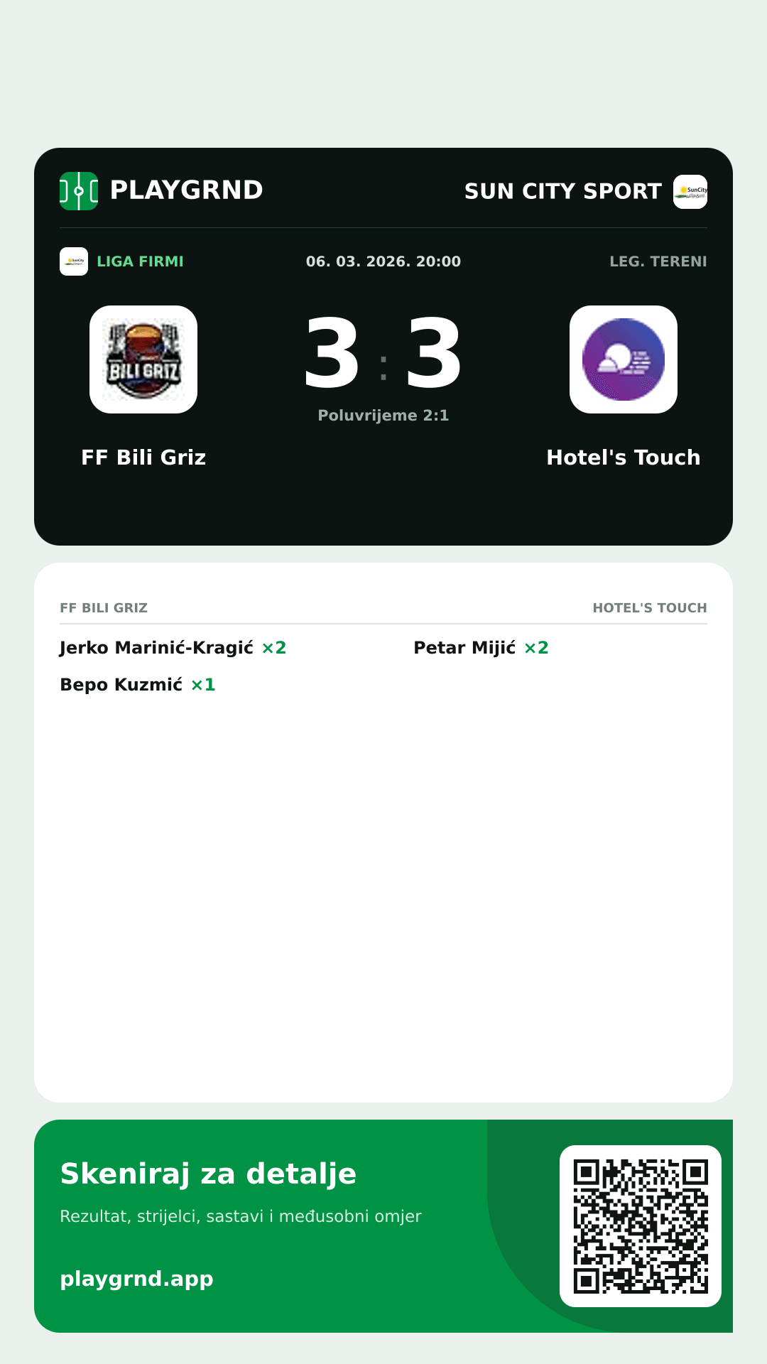Story slika: FF Bili Griz 3:3 Hotel's Touch