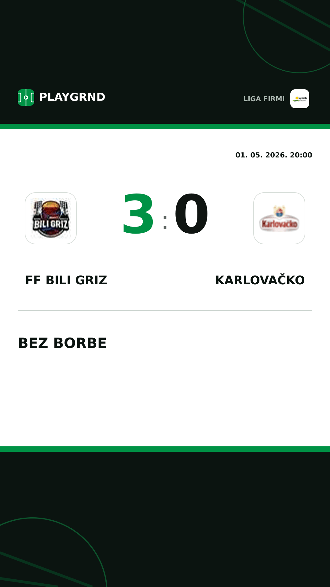 Instagram slika: FF Bili Griz 3:0 Karlovačko
