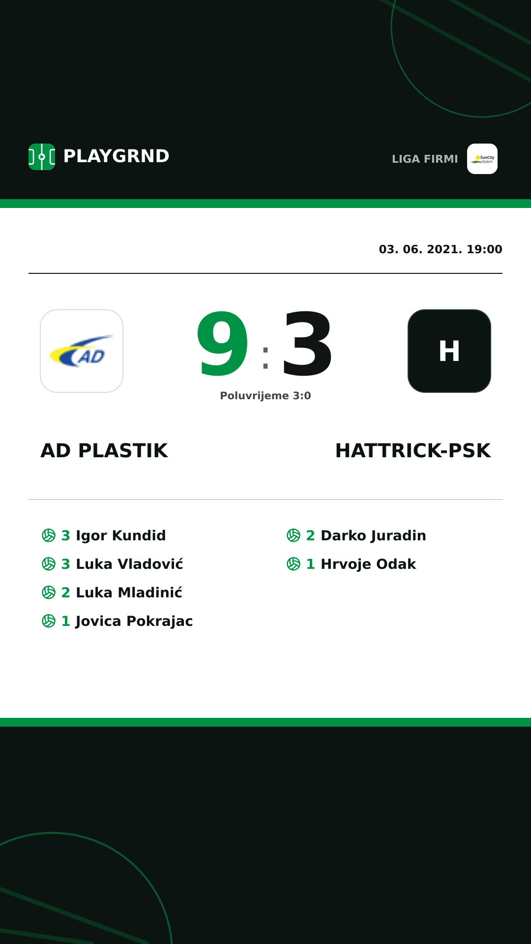 Instagram slika: AD Plastik 9:3 Hattrick-Psk