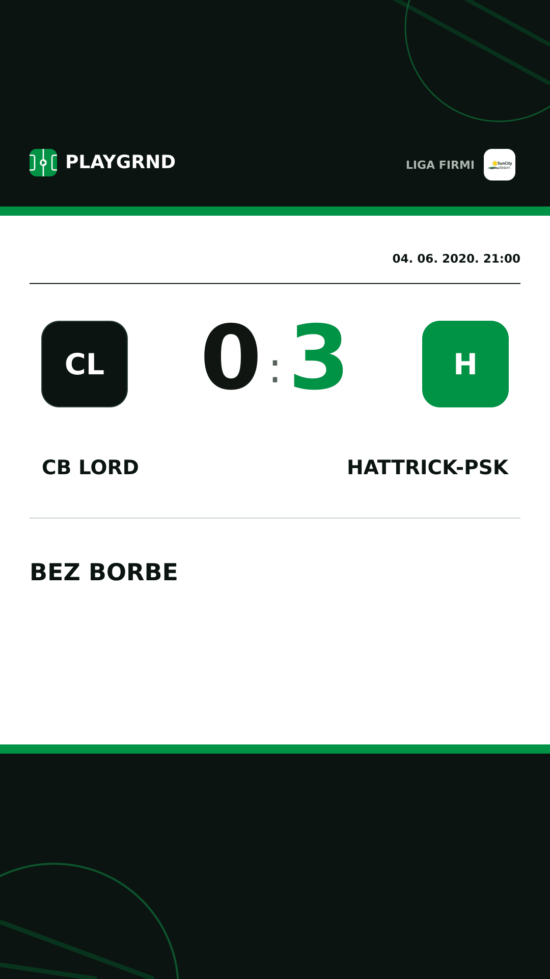 Instagram slika: CB Lord 0:3 Hattrick-Psk