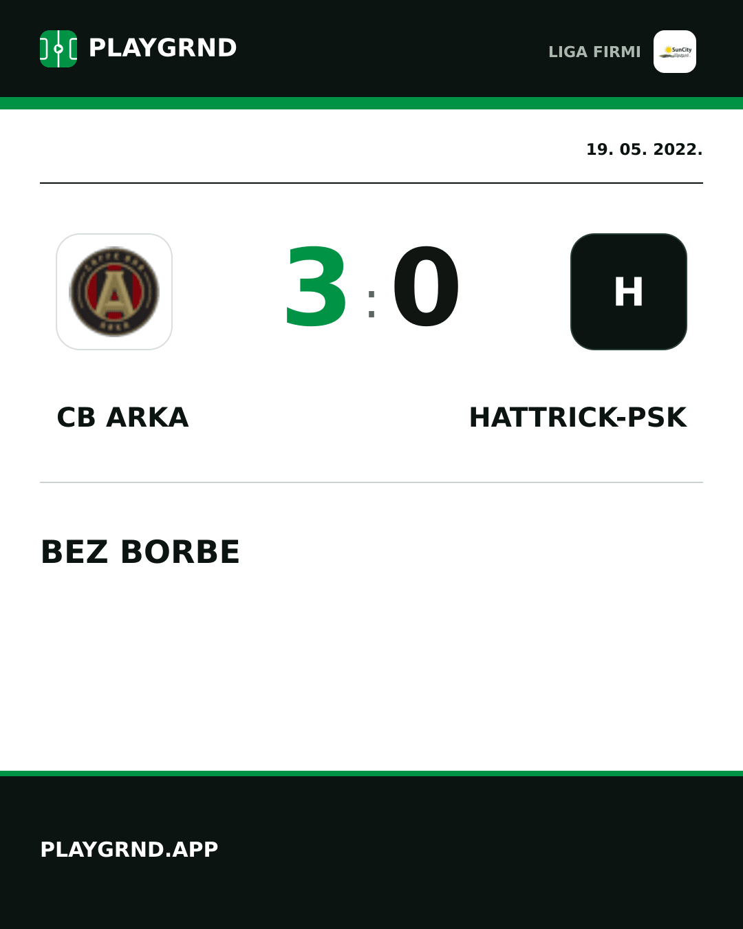 Instagram slika: CB Arka 3:0 Hattrick-Psk