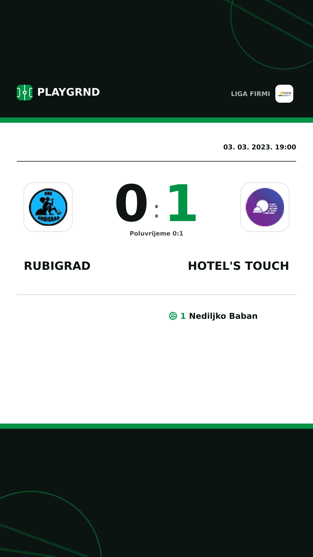 Instagram slika: Rubigrad 0:1 Hotel's Touch