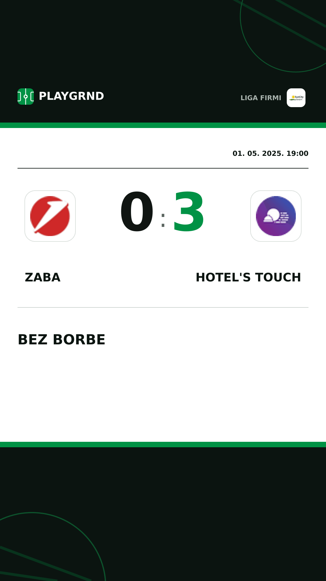 Instagram slika: Zaba 0:3 Hotel's Touch