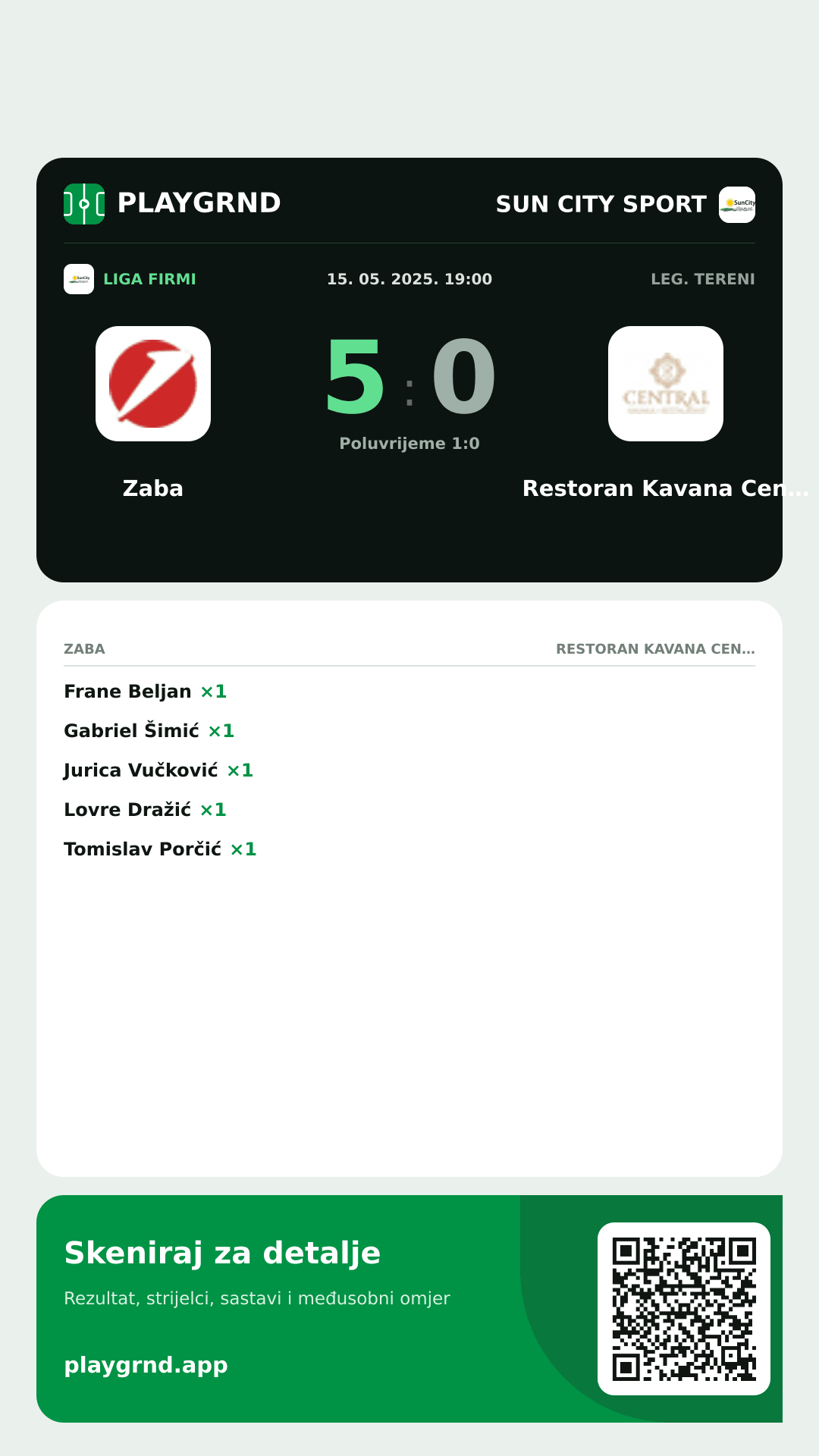 Story slika: Zaba 5:0 Restoran Kavana Central