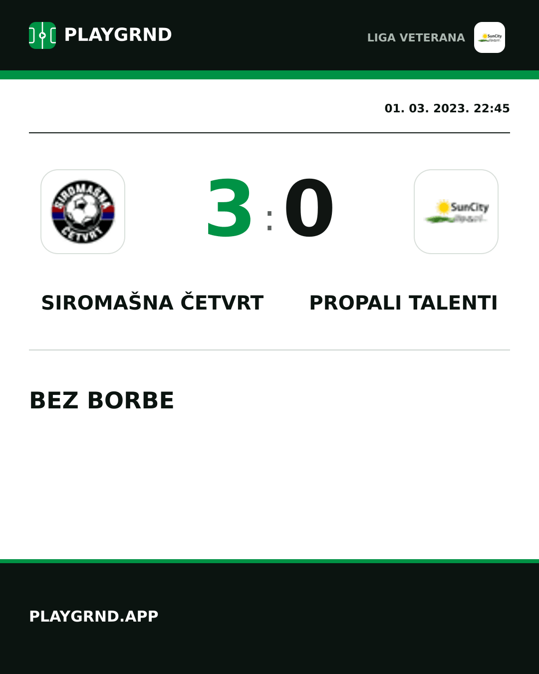 Instagram slika: Siromašna Četvrt 3:0 Propali Talenti