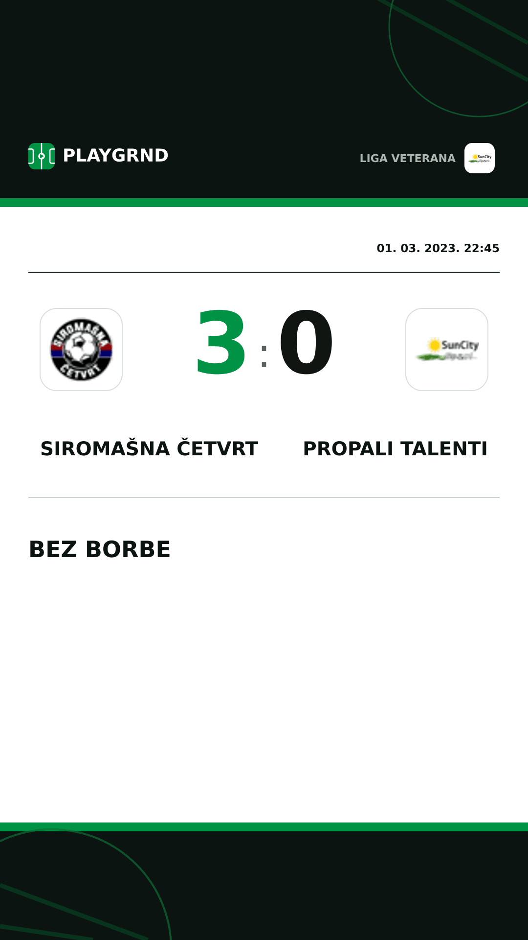 Instagram slika: Siromašna Četvrt 3:0 Propali Talenti