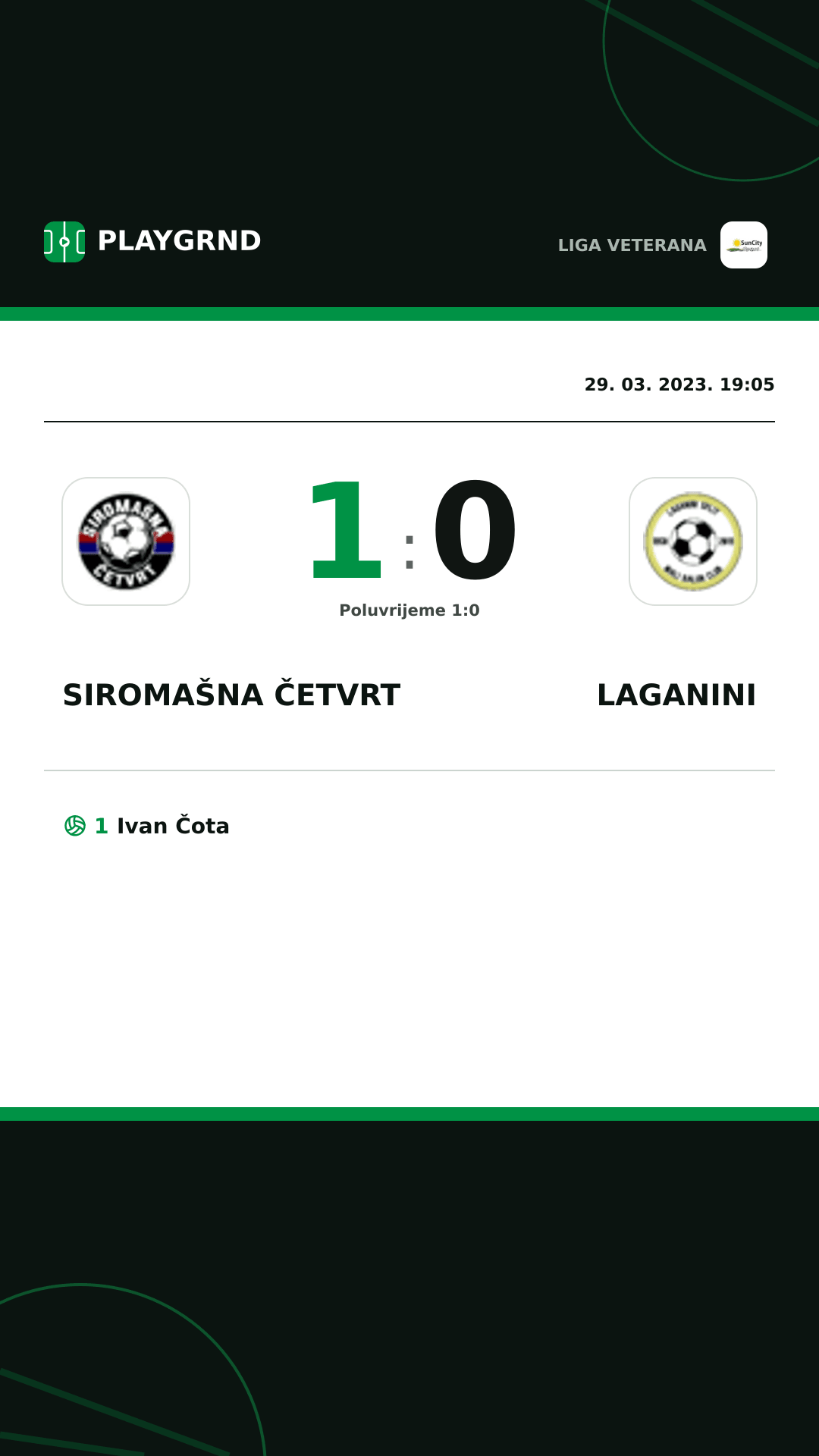 Instagram slika: Siromašna Četvrt 1:0 Laganini