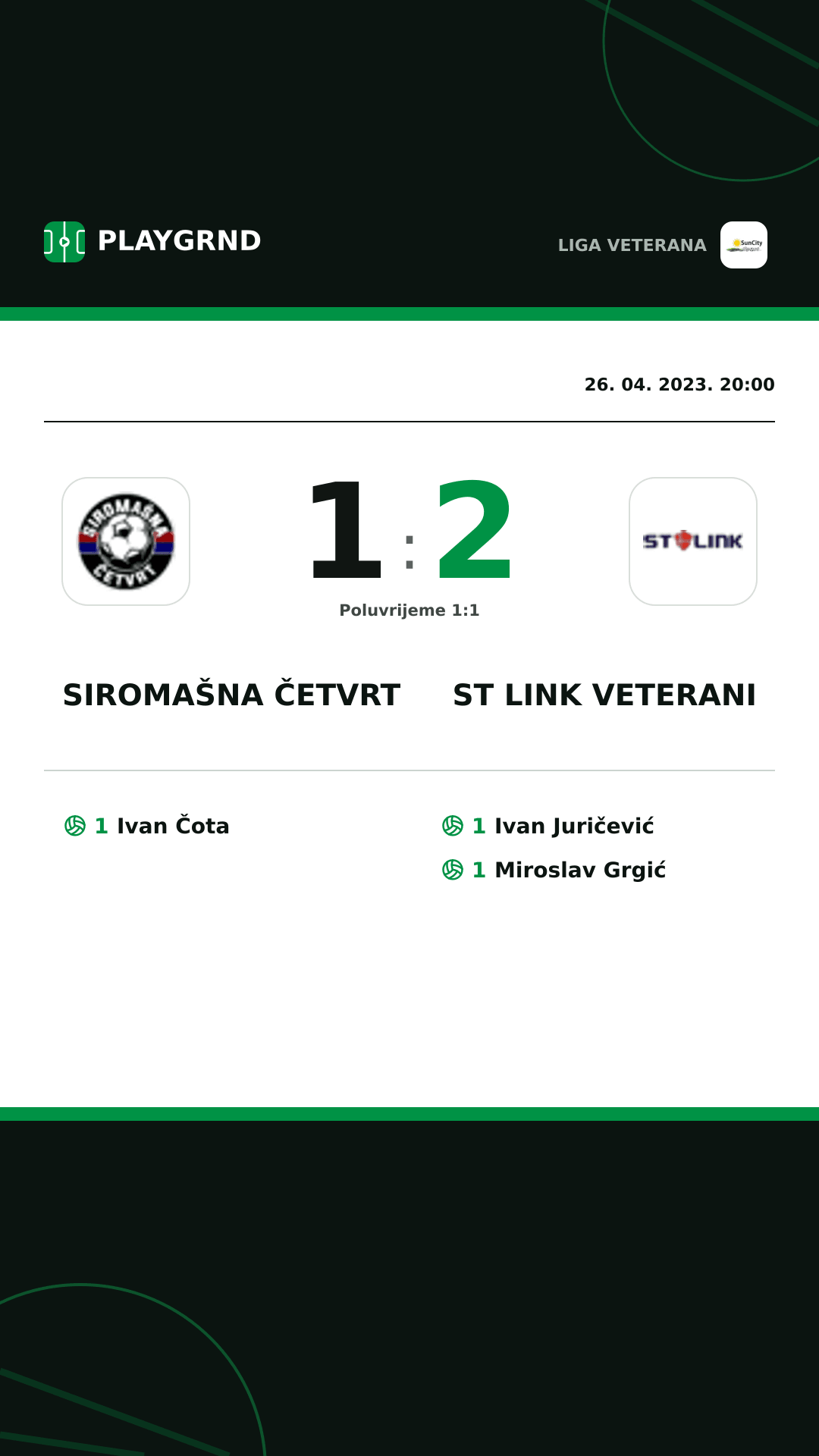 Instagram slika: Siromašna Četvrt 1:2 ST Link Veterani