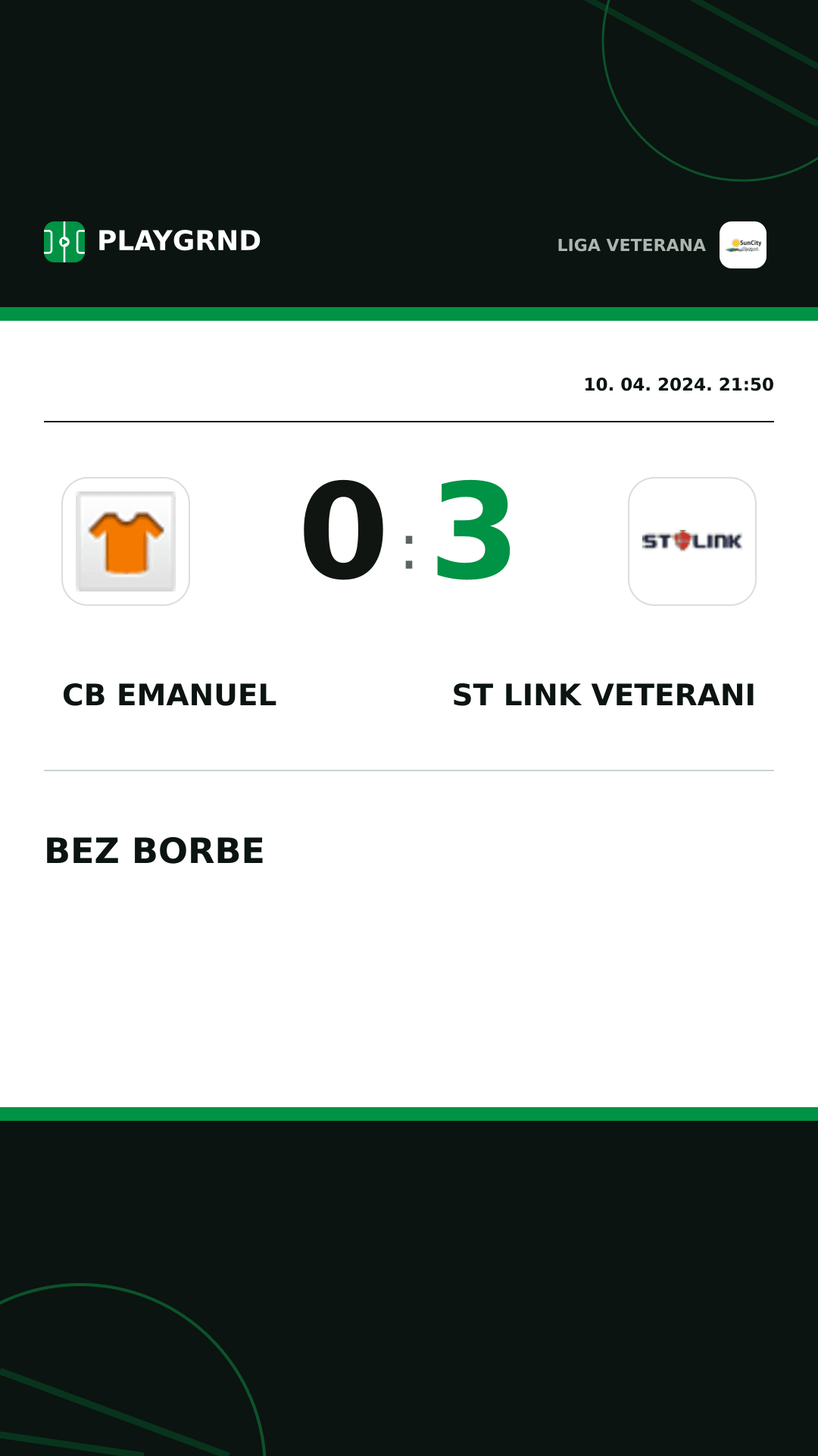 Instagram slika: CB Emanuel 0:3 ST Link Veterani