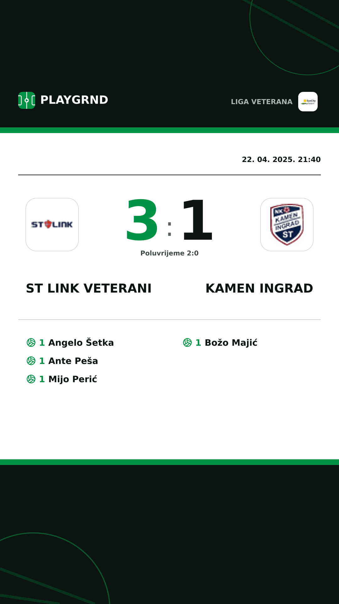 Instagram slika: ST Link Veterani 3:1 Kamen Ingrad