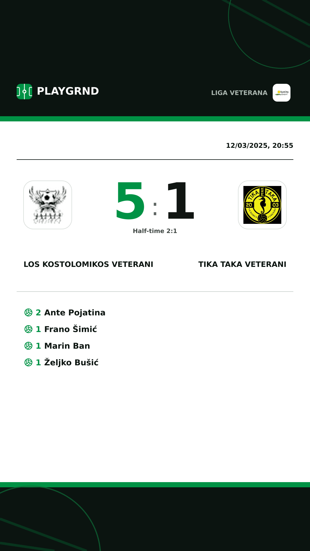 Instagram artwork: Los Kostolomikos Veterani 5:1 Tika Taka Veterani