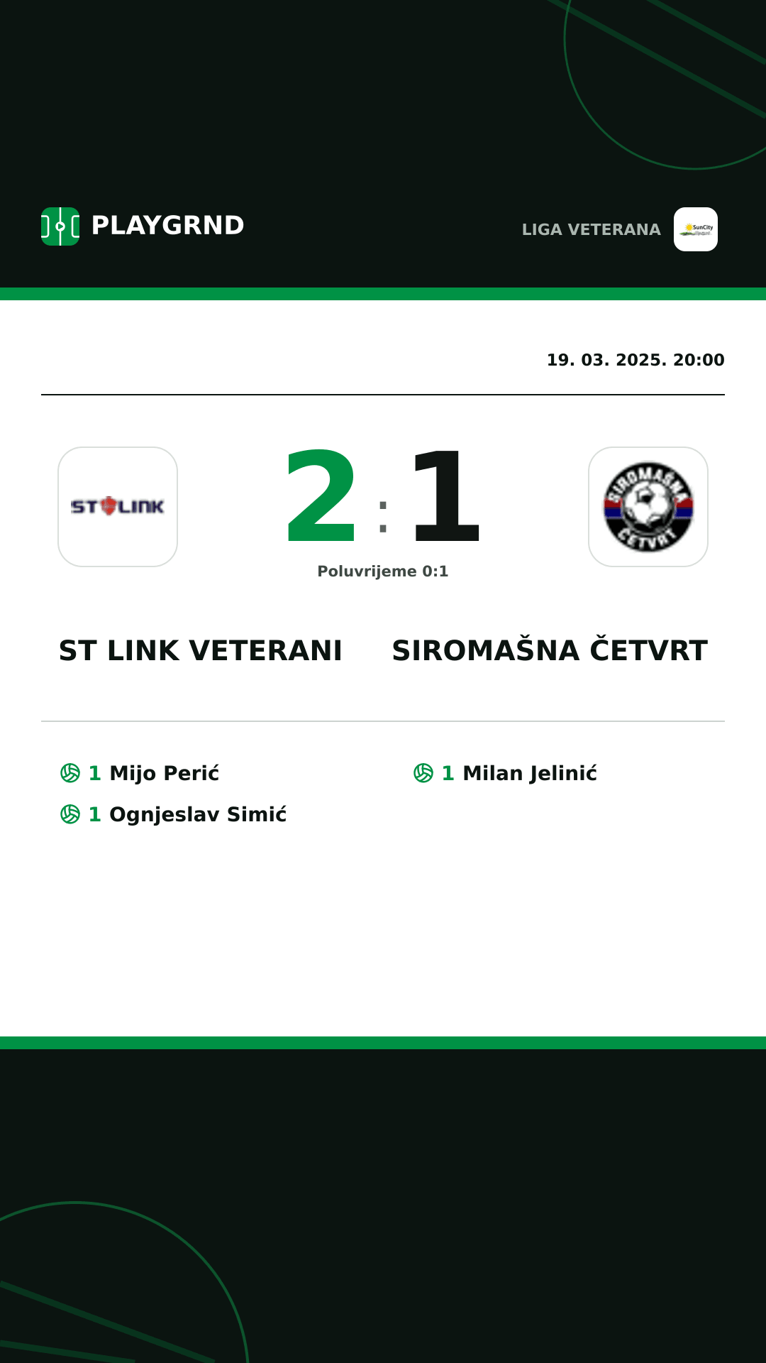 Instagram slika: ST Link Veterani 2:1 Siromašna Četvrt