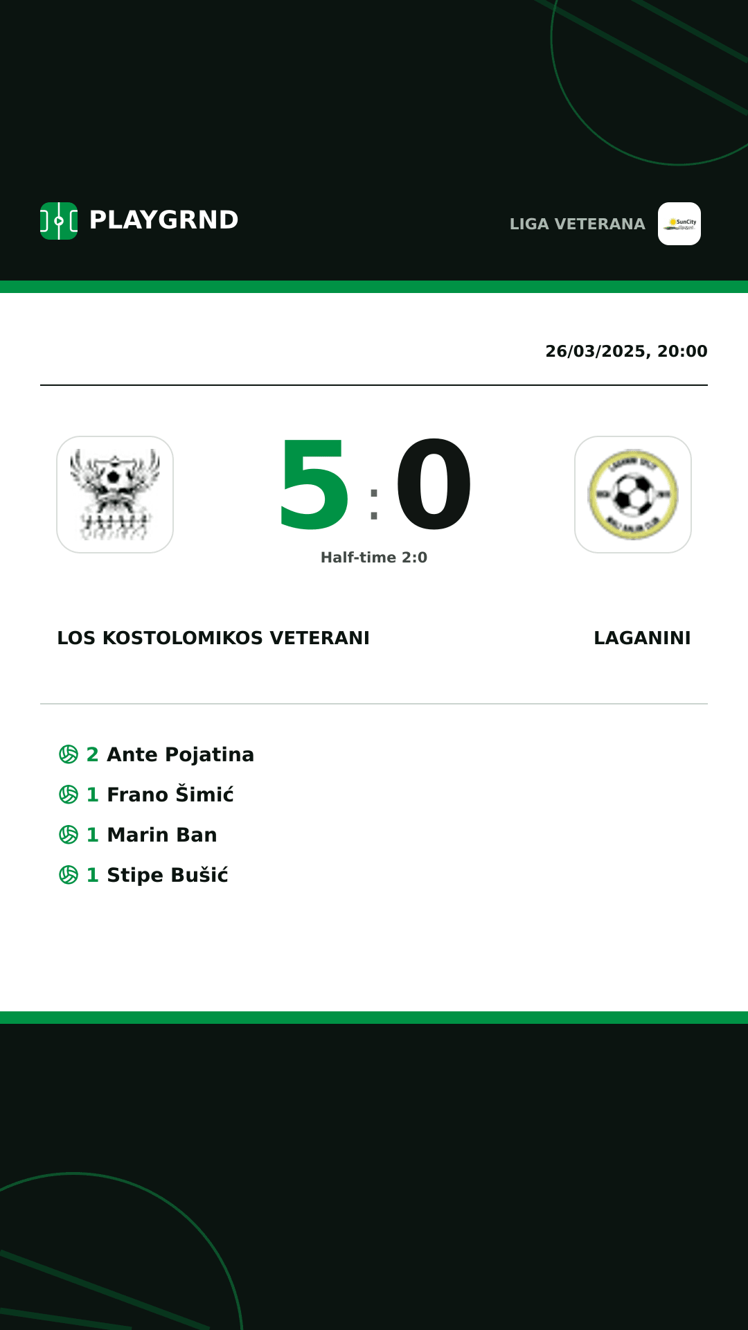 Instagram artwork: Los Kostolomikos Veterani 5:0 Laganini