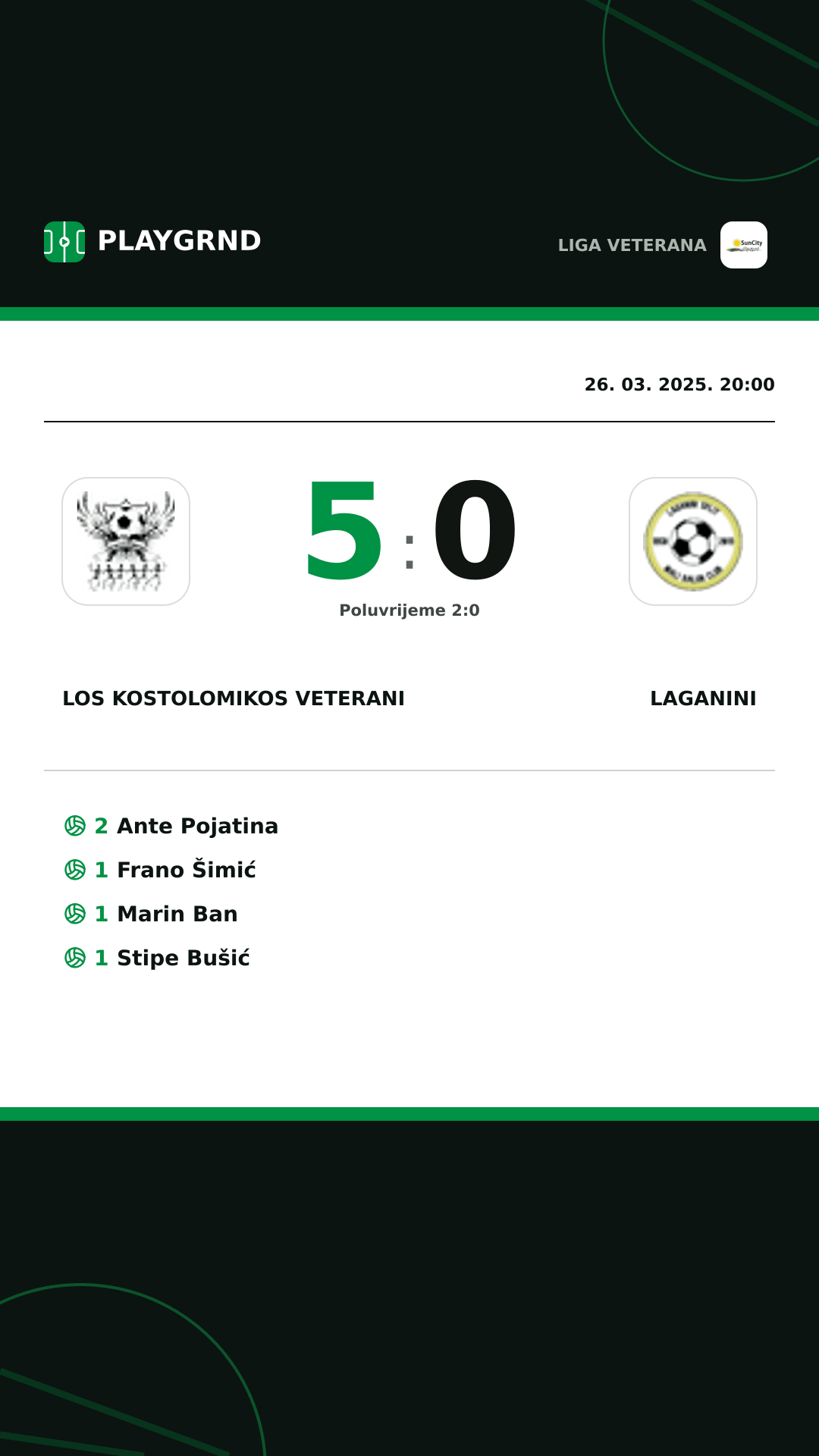 Instagram slika: Los Kostolomikos Veterani 5:0 Laganini