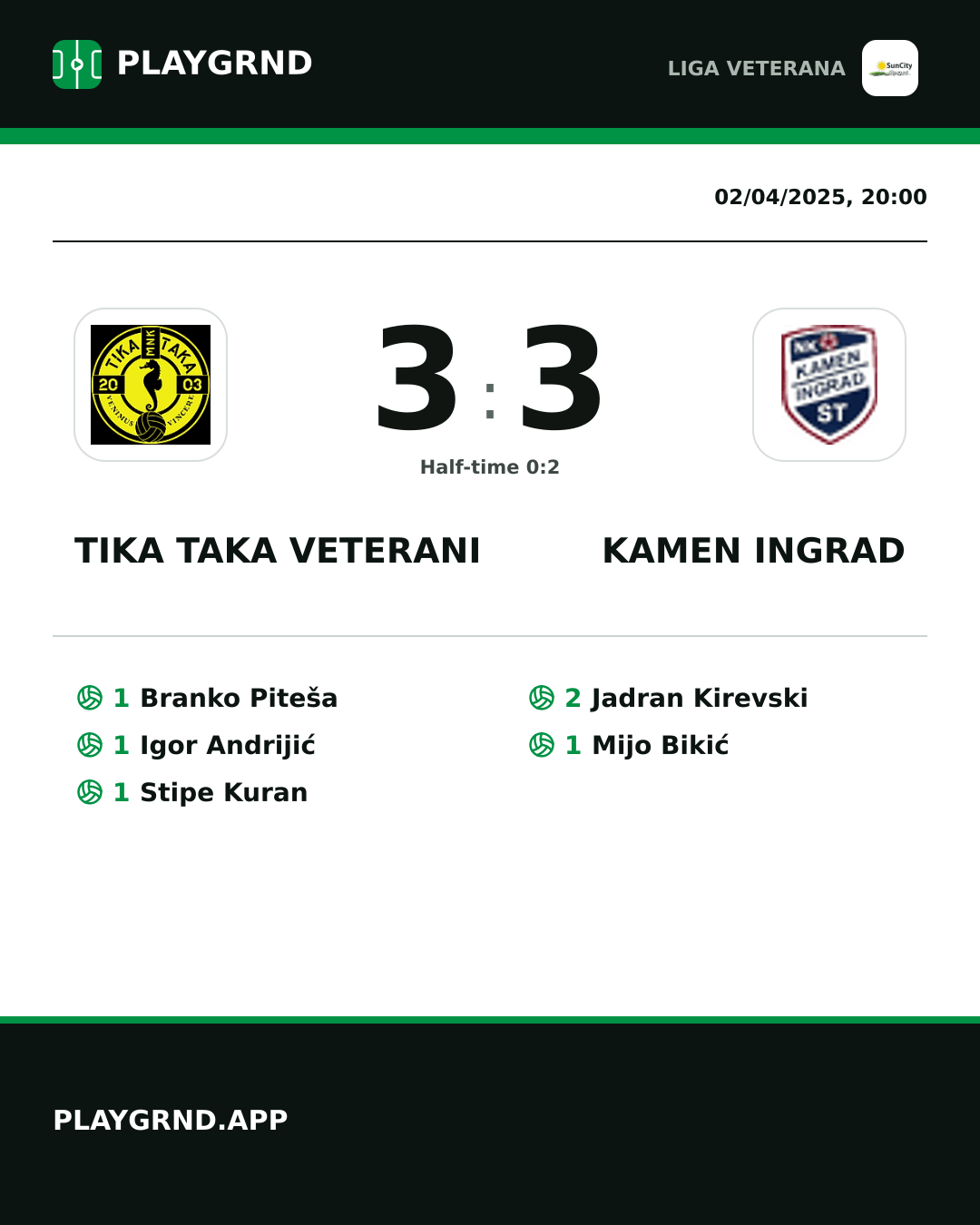 Instagram artwork: Tika Taka Veterani 3:3 Kamen Ingrad