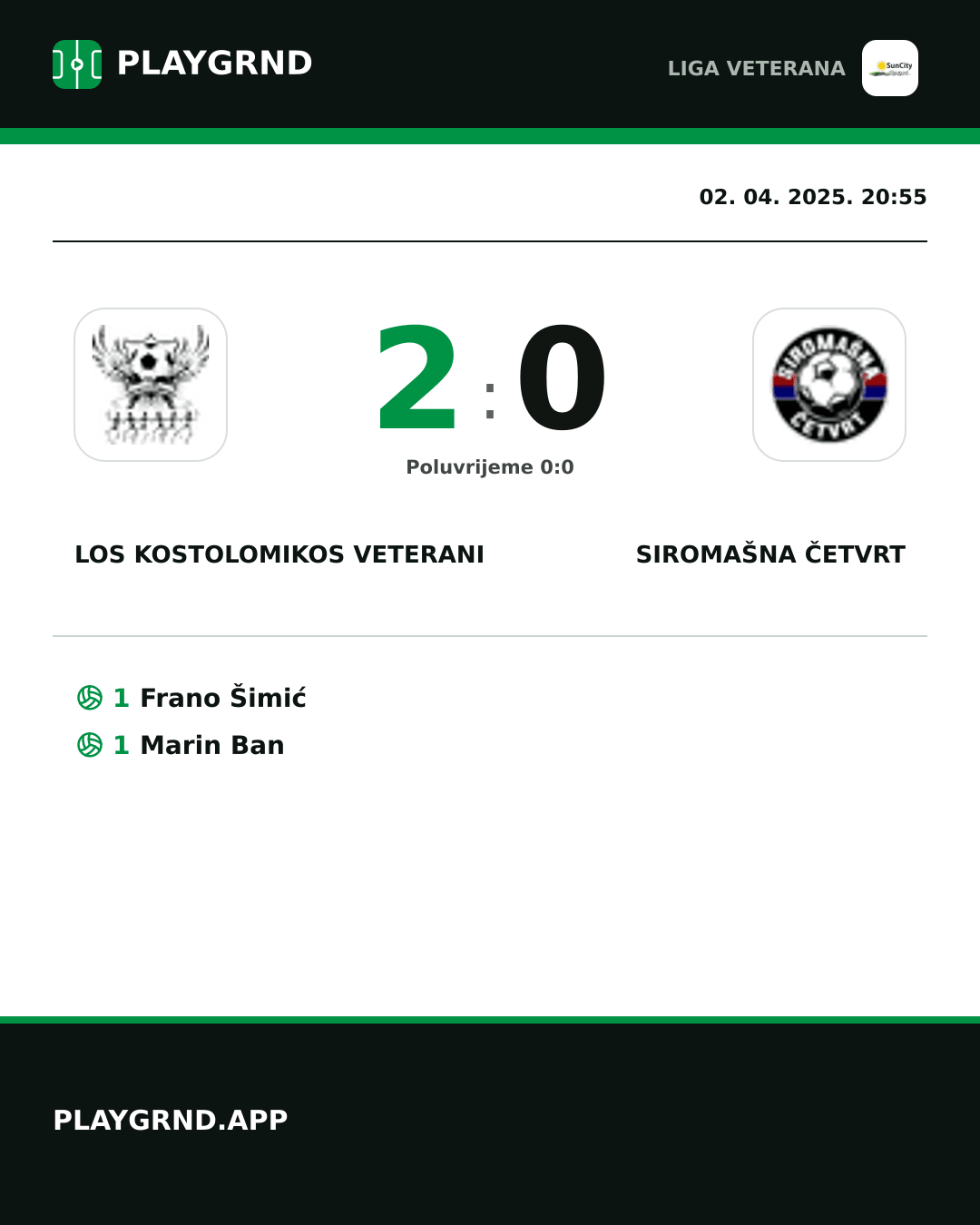 Instagram slika: Los Kostolomikos Veterani 2:0 Siromašna Četvrt