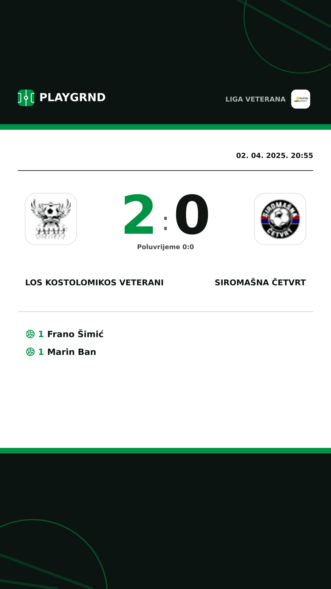 Instagram slika: Los Kostolomikos Veterani 2:0 Siromašna Četvrt