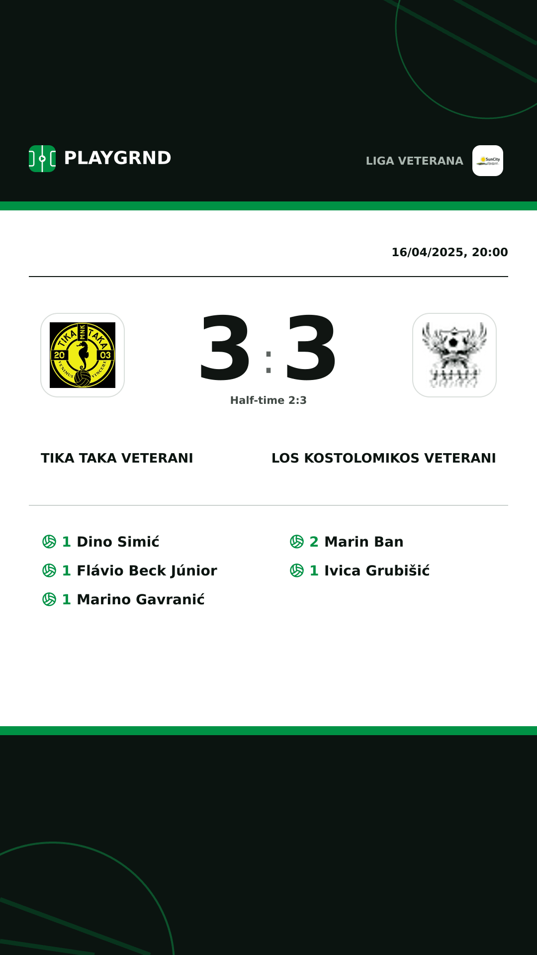 Instagram artwork: Tika Taka Veterani 3:3 Los Kostolomikos Veterani