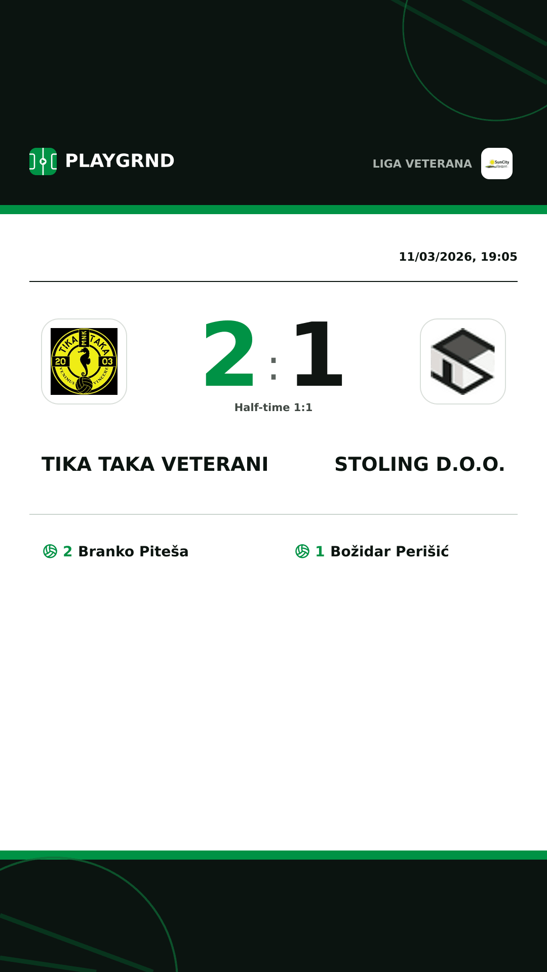 Instagram artwork: Tika Taka Veterani 2:1 Stoling D.O.O.