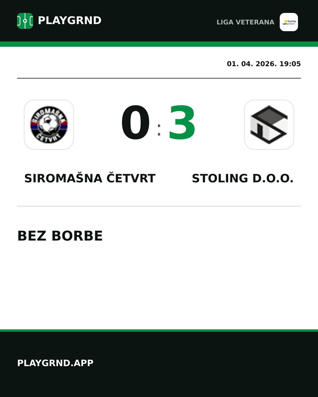 Instagram slika: Siromašna Četvrt 0:3 Stoling D.O.O.