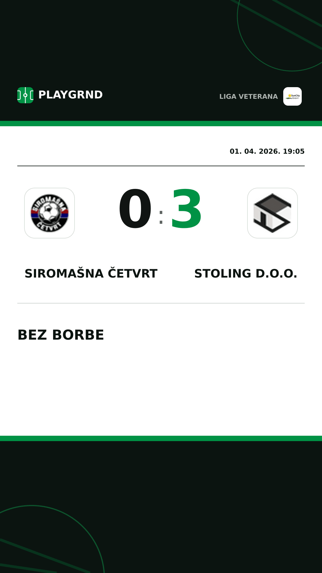 Instagram slika: Siromašna Četvrt 0:3 Stoling D.O.O.