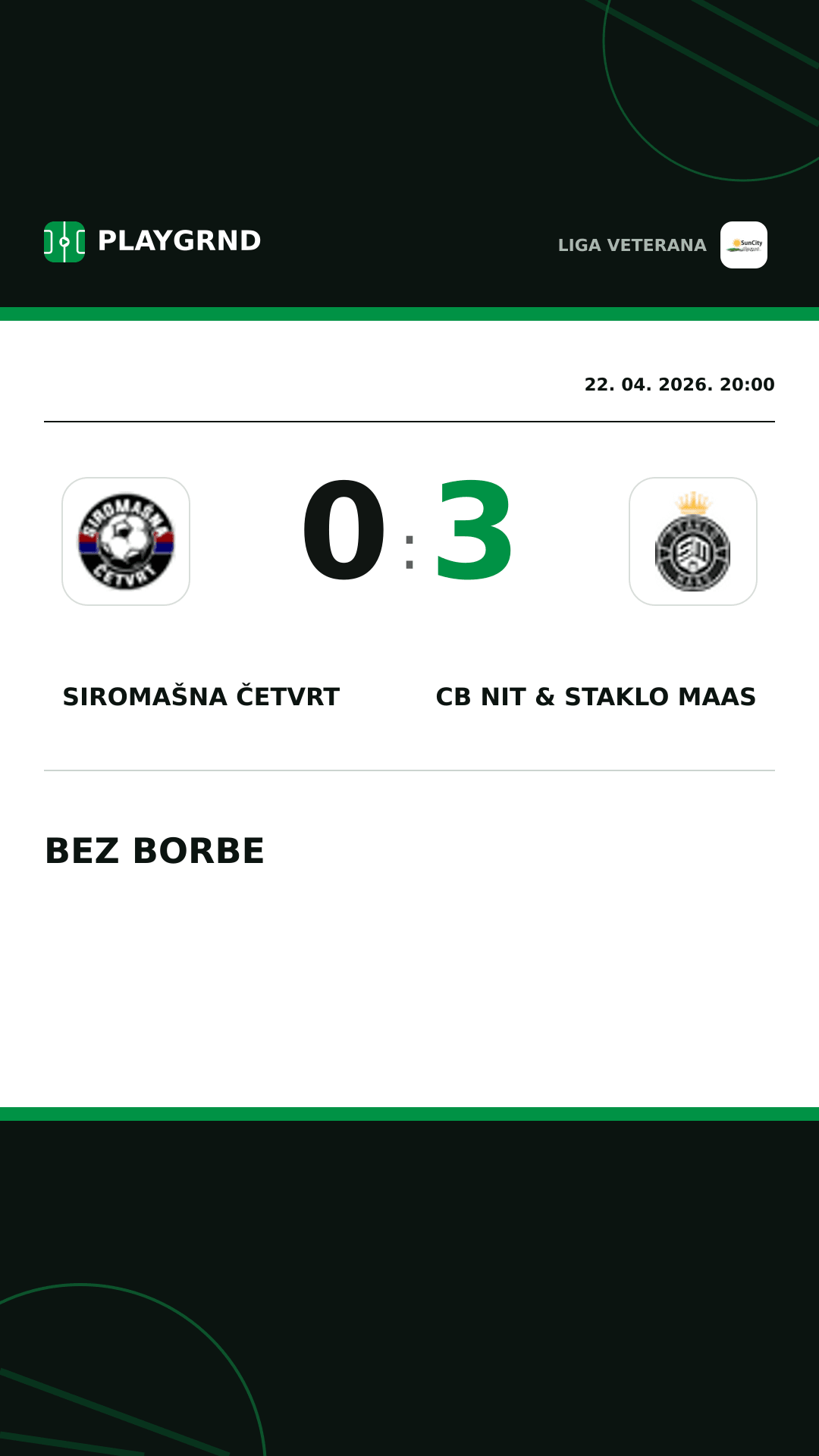 Instagram slika: Siromašna Četvrt 0:3 CB Nit & Staklo Maas