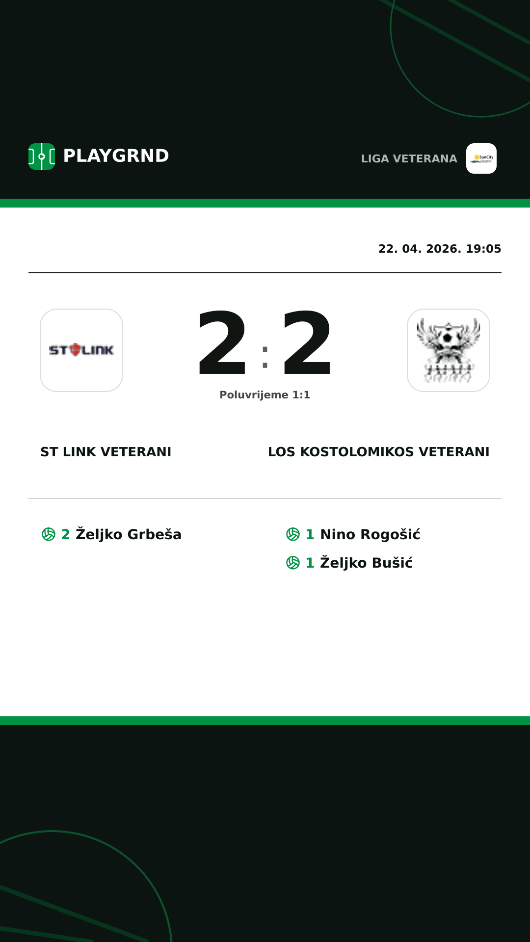Instagram slika: ST Link Veterani 2:2 Los Kostolomikos Veterani