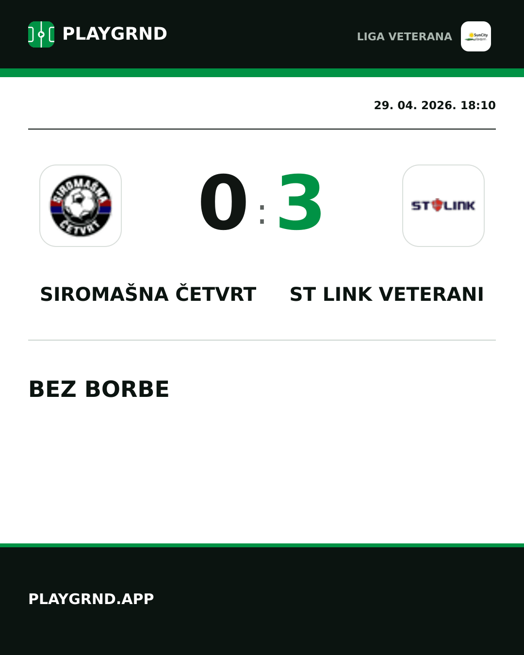 Instagram slika: Siromašna Četvrt 0:3 ST Link Veterani