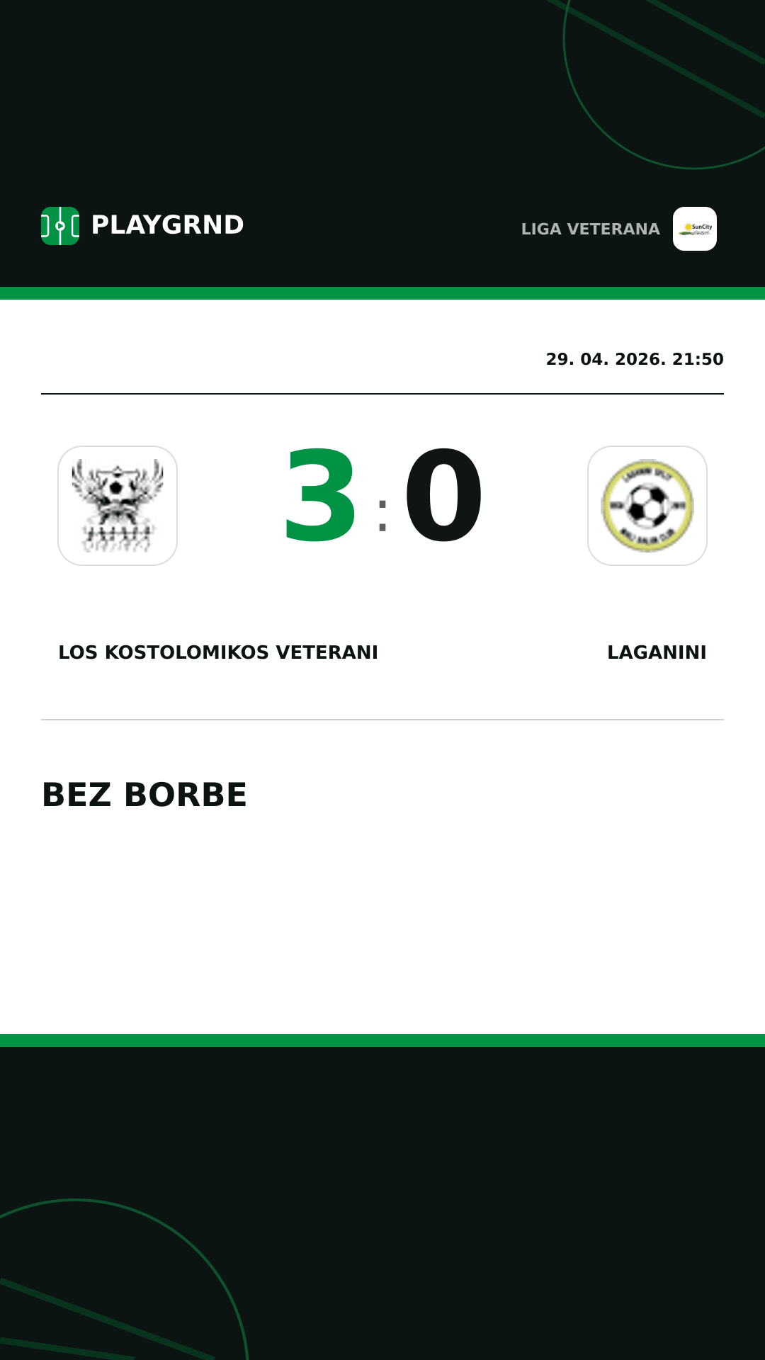 Instagram slika: Los Kostolomikos Veterani 3:0 Laganini