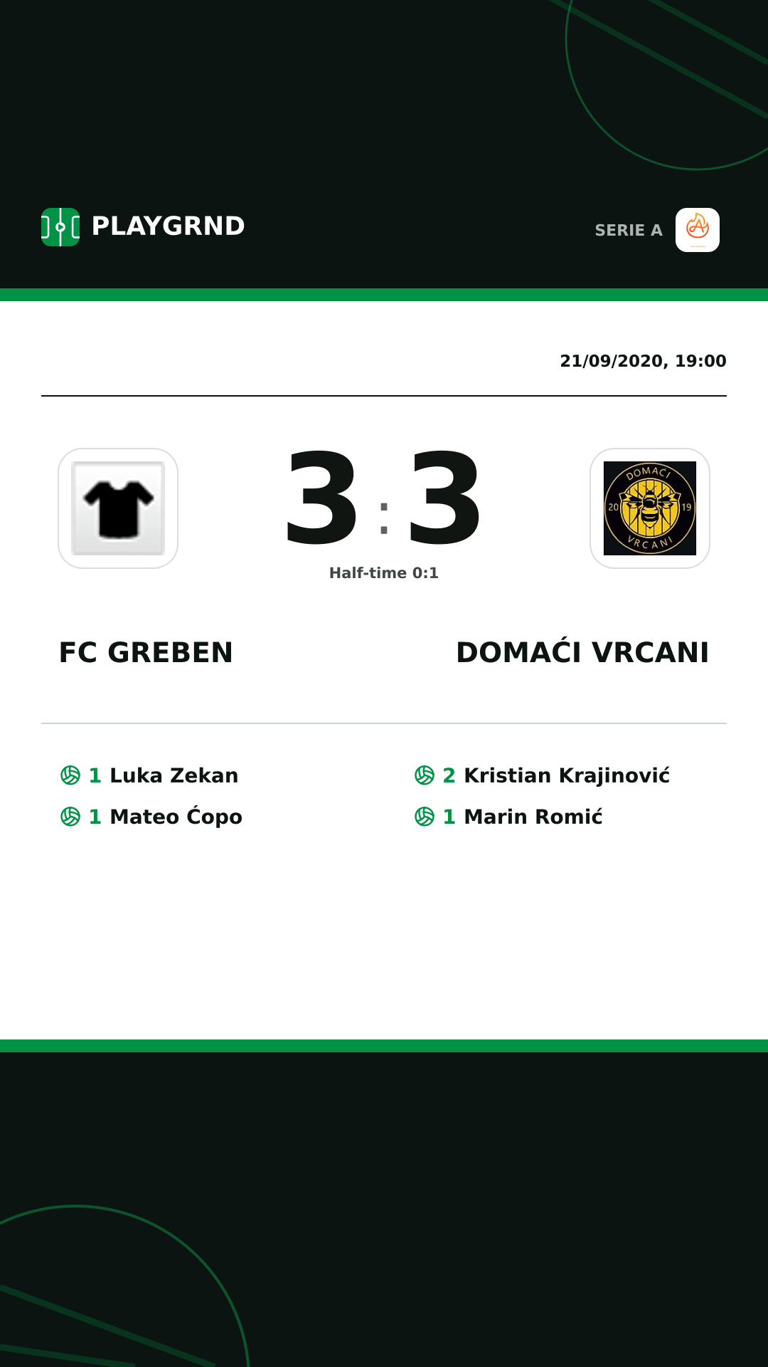 Instagram artwork: FC Greben 3:3 Domaći Vrcani