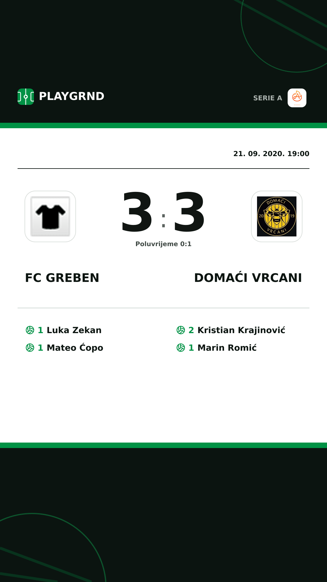 Instagram slika: FC Greben 3:3 Domaći Vrcani
