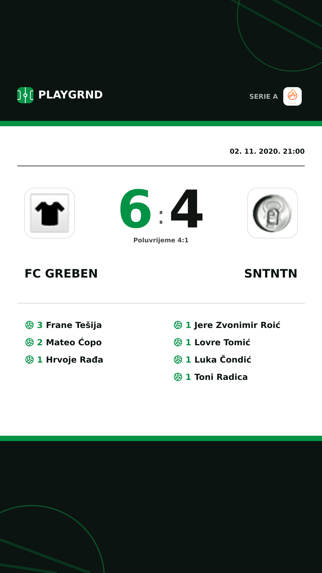 Instagram slika: FC Greben 6:4 Sntntn