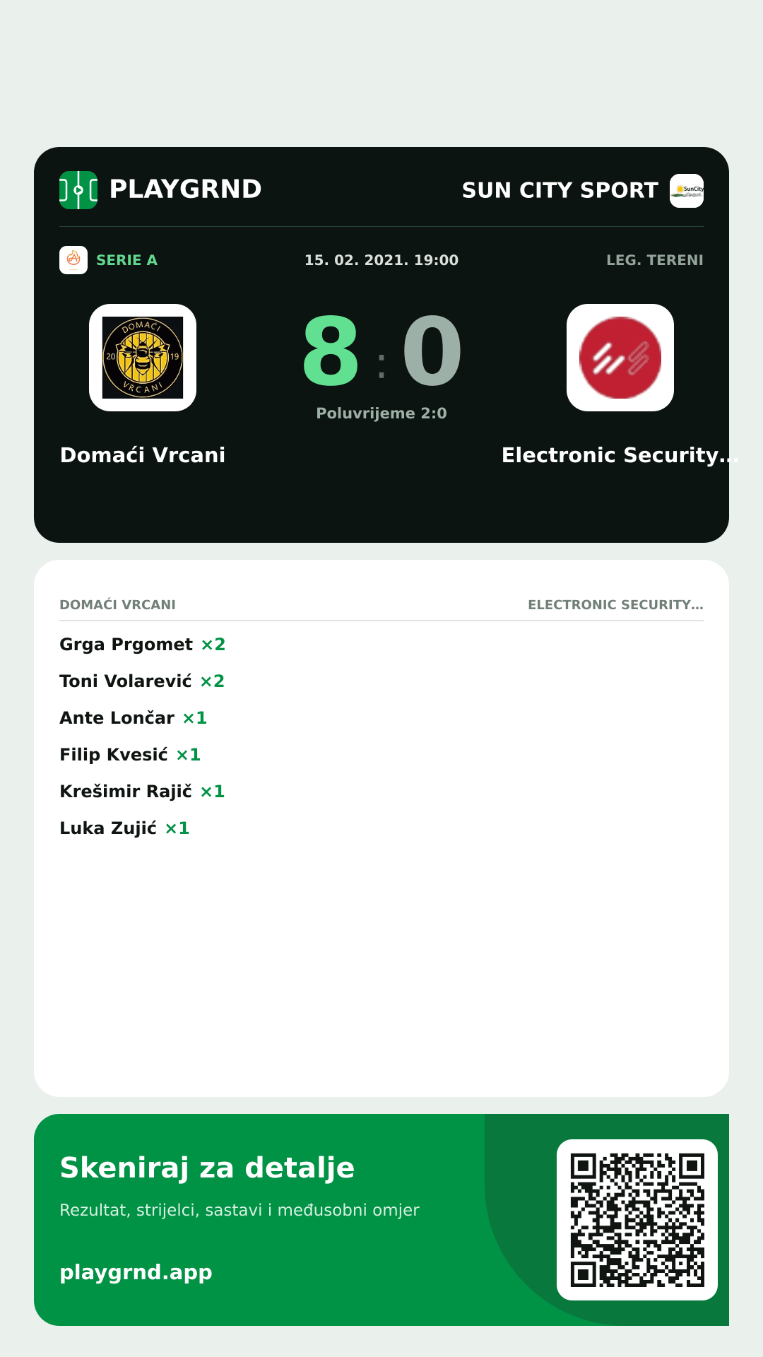Story slika: Domaći Vrcani 8:0 Electronic Security Split
