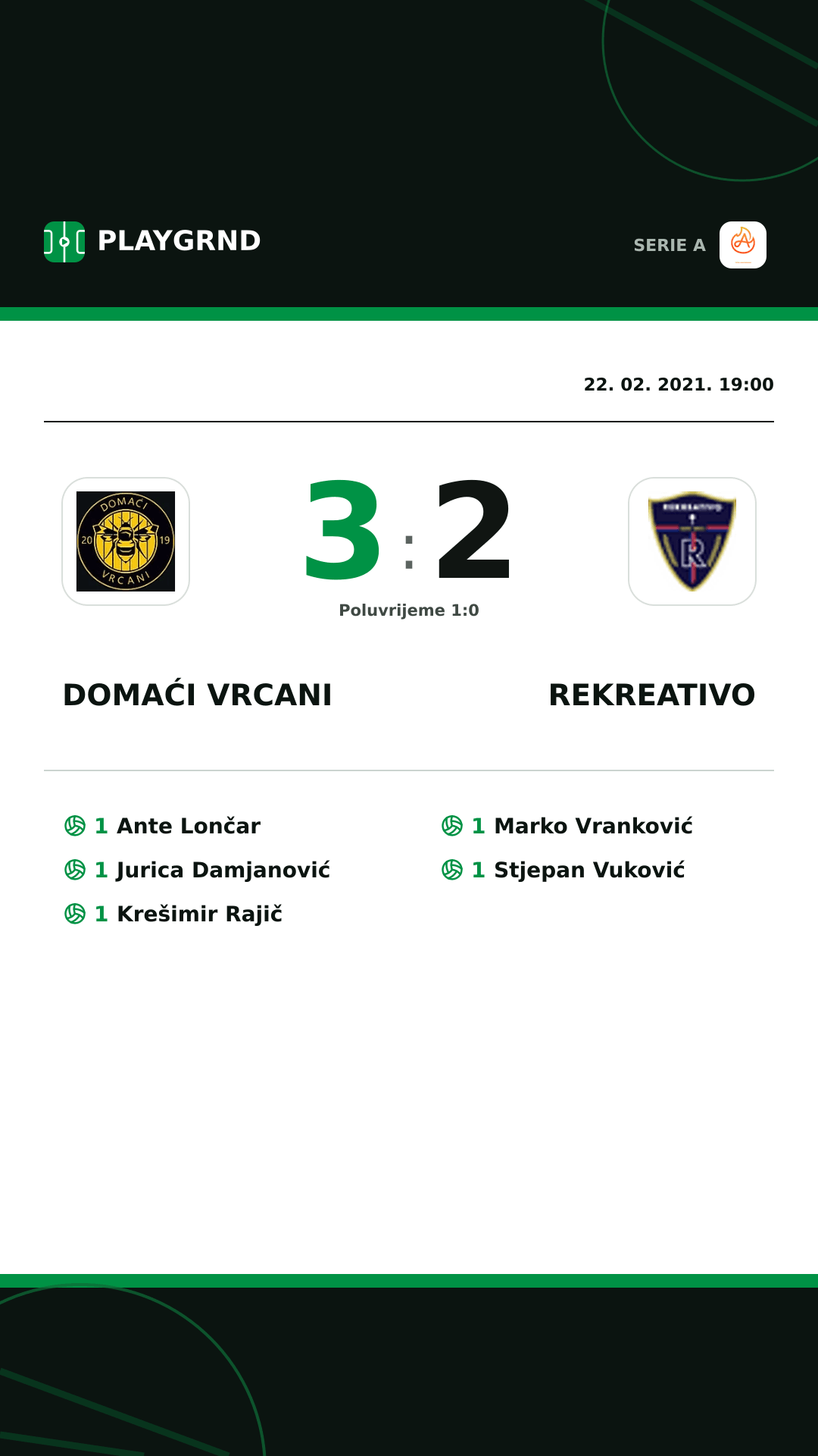 Instagram slika: Domaći Vrcani 3:2 Rekreativo