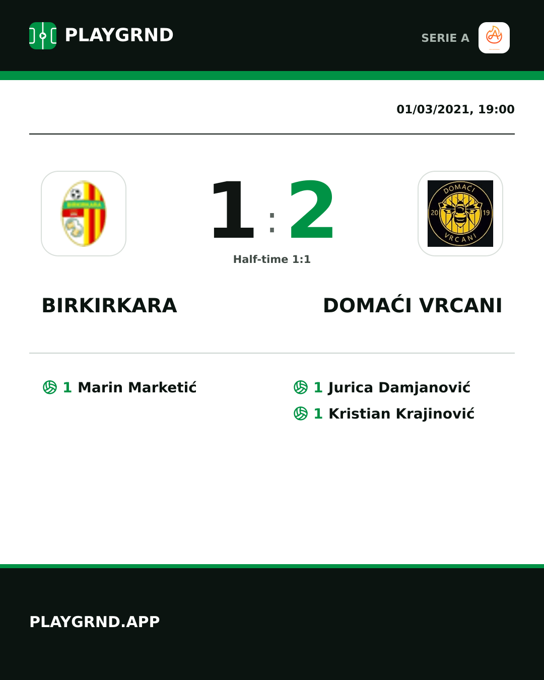 Instagram artwork: Birkirkara 1:2 Domaći Vrcani
