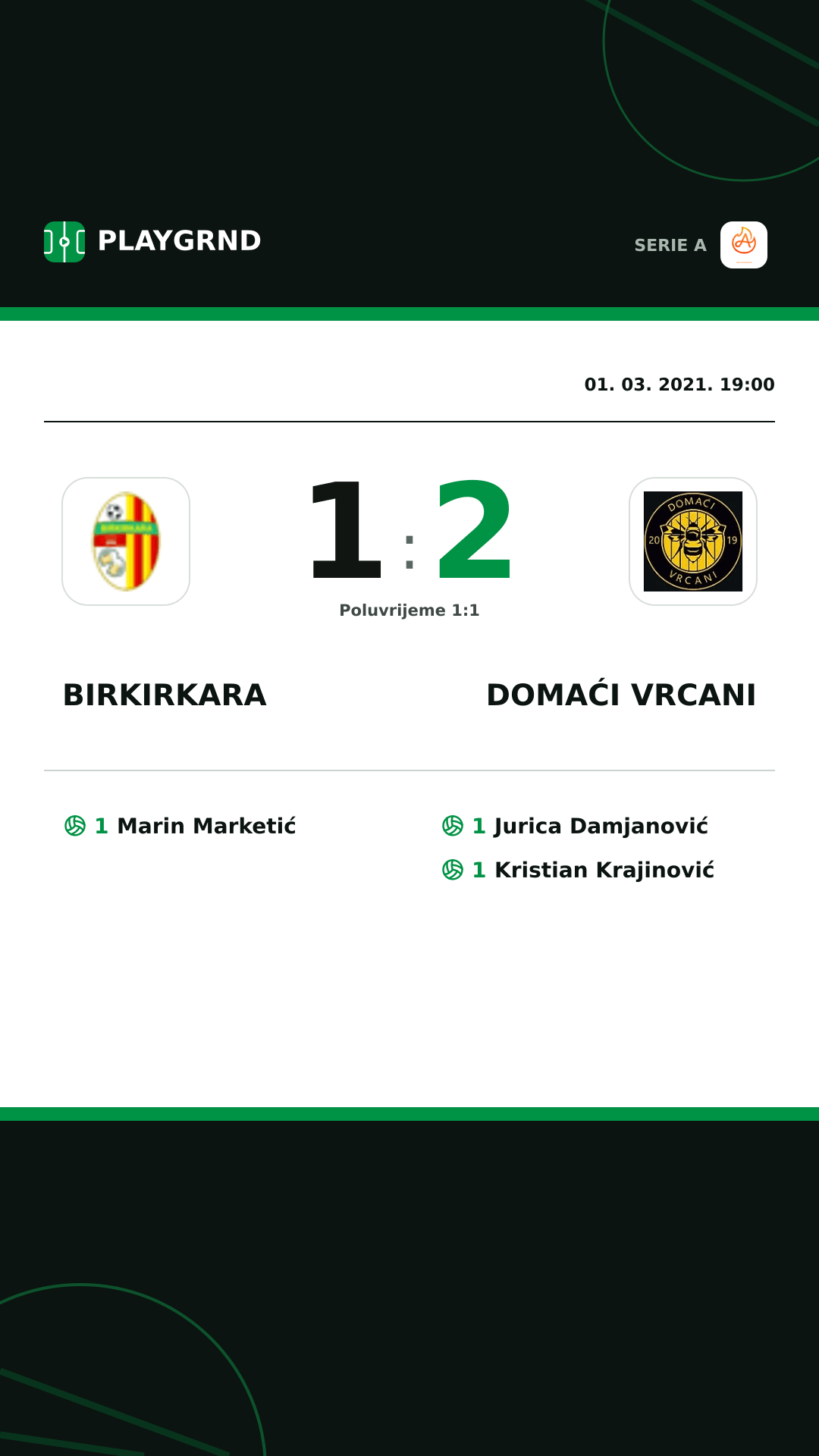 Instagram slika: Birkirkara 1:2 Domaći Vrcani
