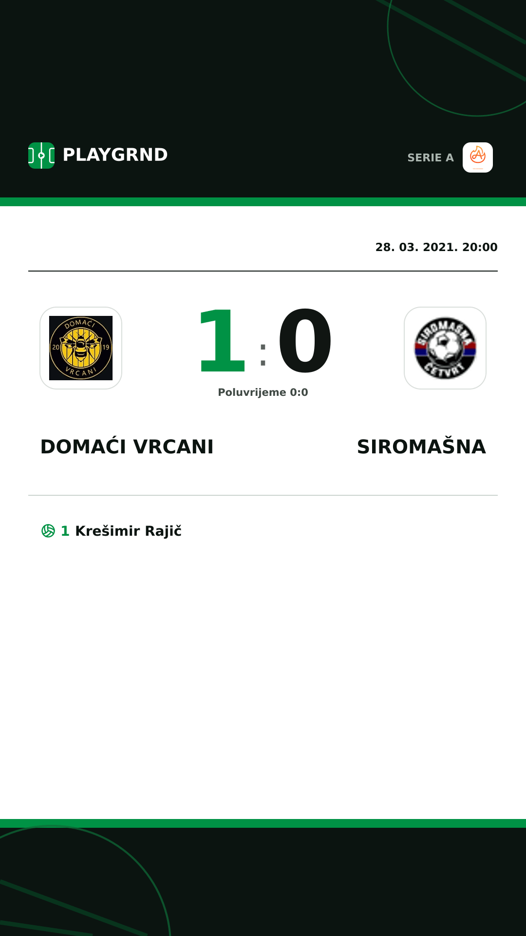 Instagram slika: Domaći Vrcani 1:0 Siromašna