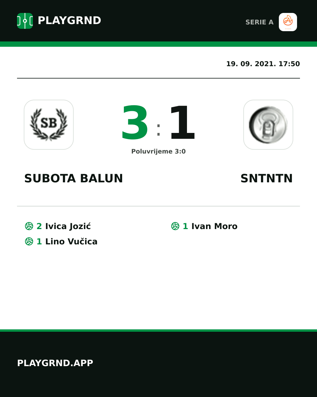 Instagram slika: Subota Balun 3:1 Sntntn