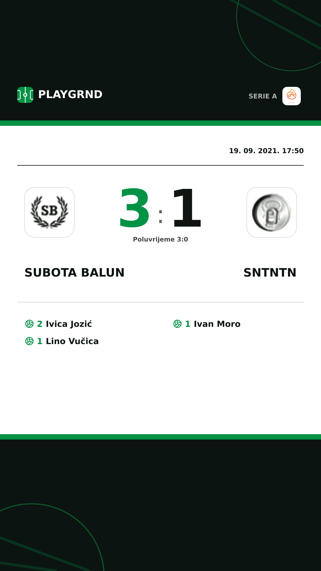 Instagram slika: Subota Balun 3:1 Sntntn