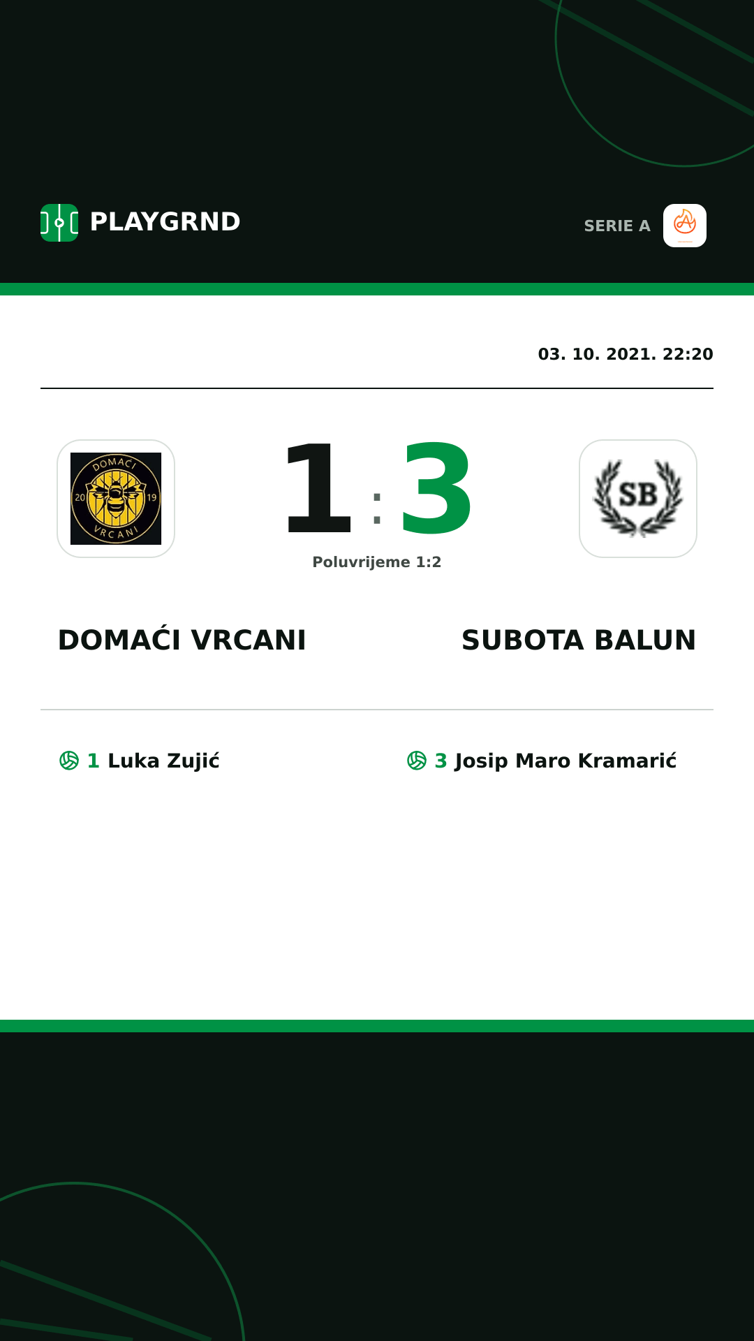 Instagram slika: Domaći Vrcani 1:3 Subota Balun