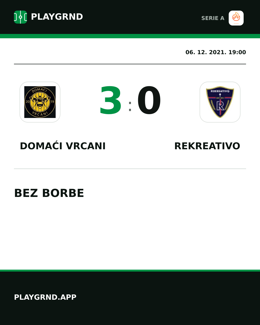 Instagram slika: Domaći Vrcani 3:0 Rekreativo