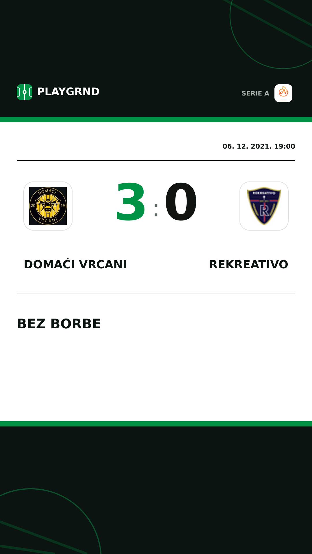 Instagram slika: Domaći Vrcani 3:0 Rekreativo