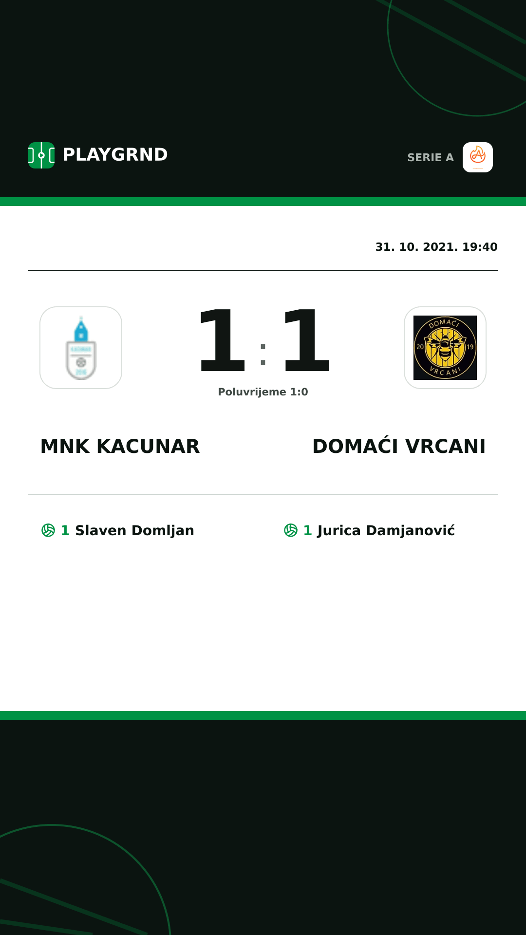 Instagram slika: Mnk Kacunar 1:1 Domaći Vrcani