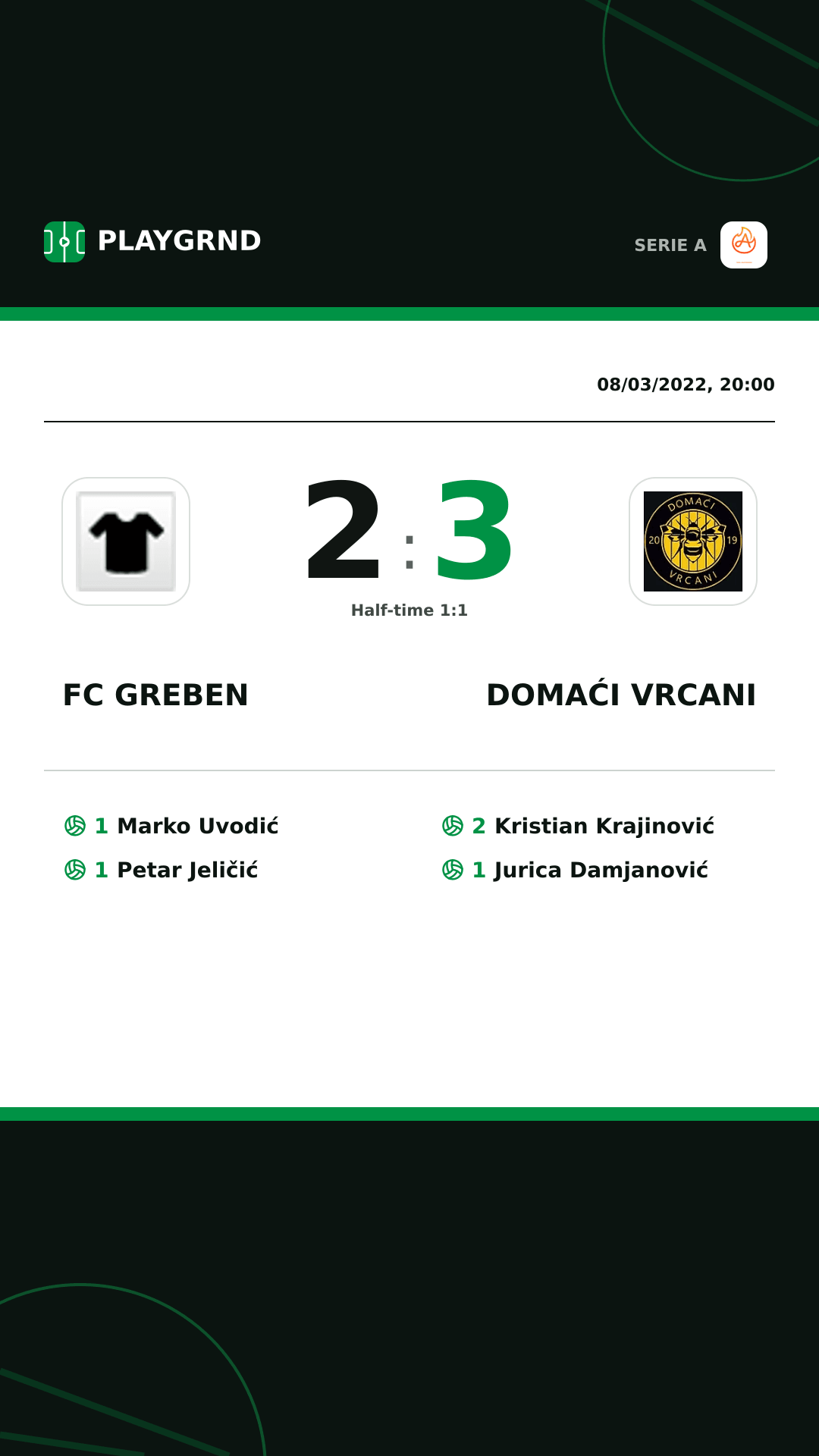 Instagram artwork: FC Greben 2:3 Domaći Vrcani