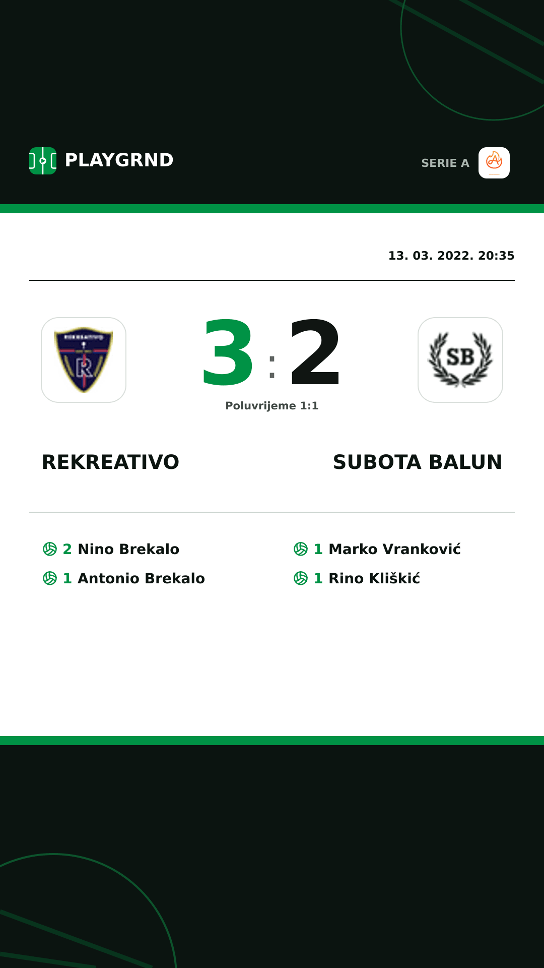 Instagram slika: Rekreativo 3:2 Subota Balun