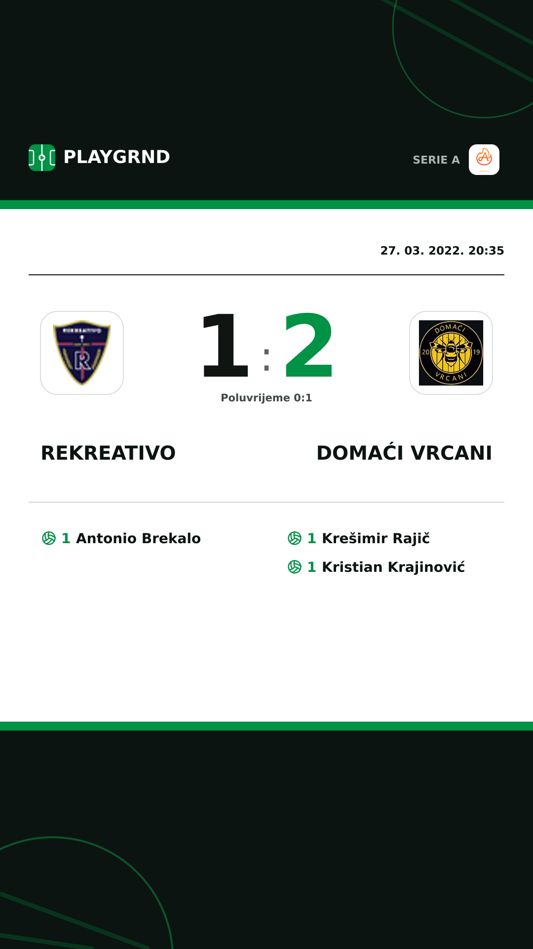Instagram slika: Rekreativo 1:2 Domaći Vrcani