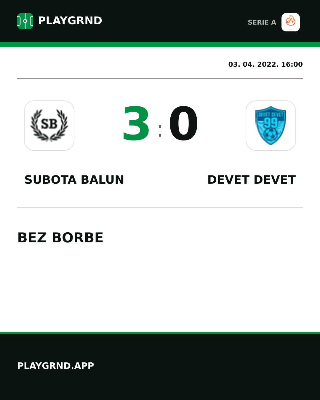 Instagram slika: Subota Balun 3:0 Devet Devet